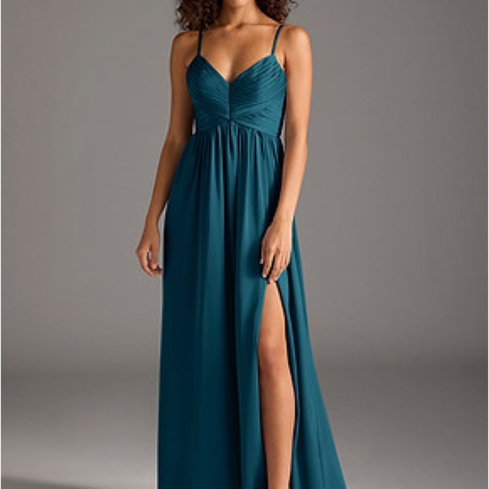 Teal Spaghetti-Strap Maxi Dress with High Side Slit